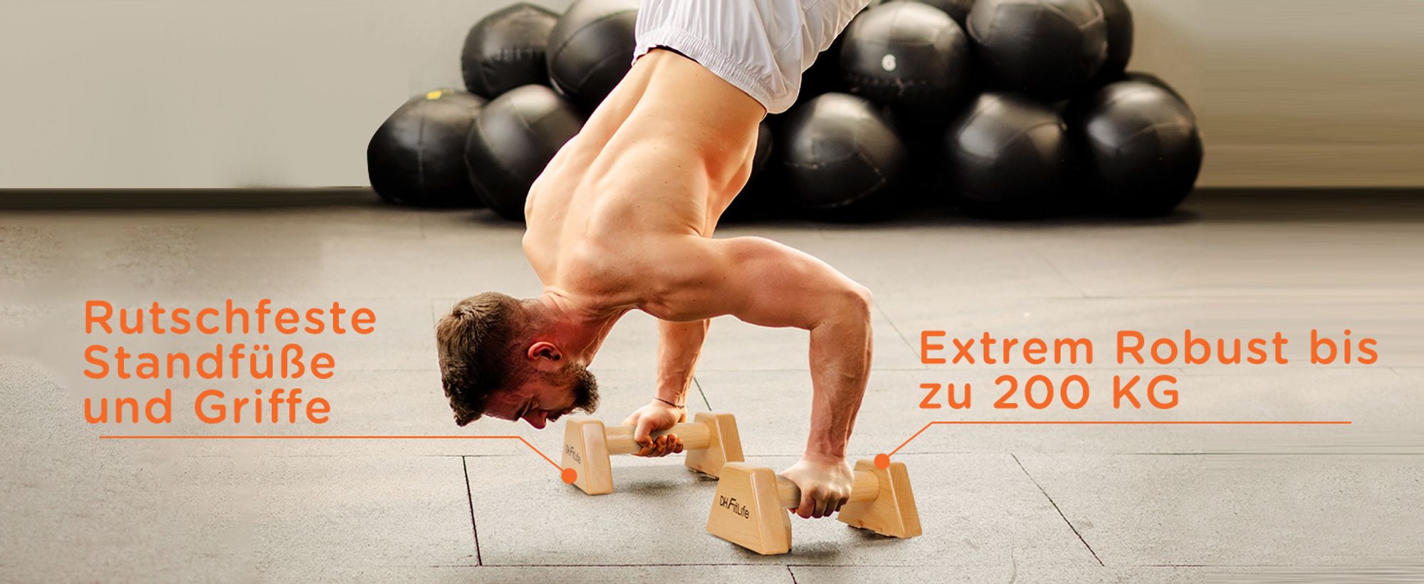 DH FitLife Liegestützgriffe aus Holz (2x) | Push-Up Bars - Gelenksschonend & rutschfeste Parallettes für Calisthenics/Krafttraining Indoor/Outdoor