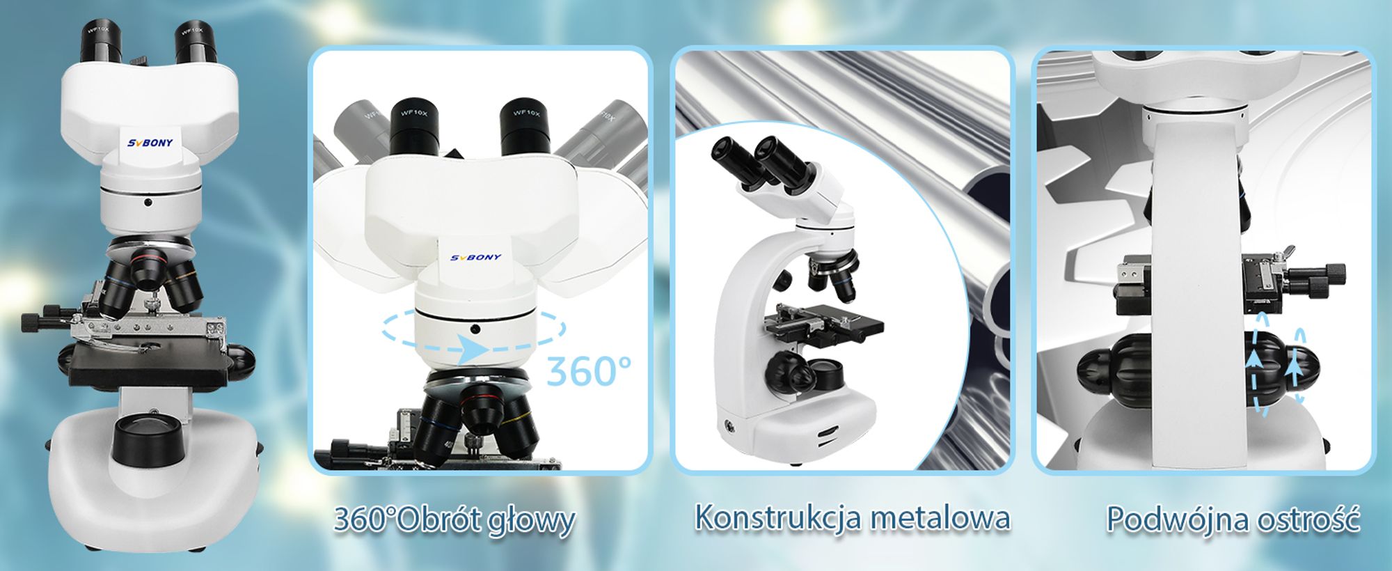 Mikroskop dwuokularowy Svbony, 80X-1600X dla dzieci, studentów, dorosłych, z okularami WF10x WF20x, profesjonalny mikroskop do laboratorium szkolnego, domowej edukacji biologicznej