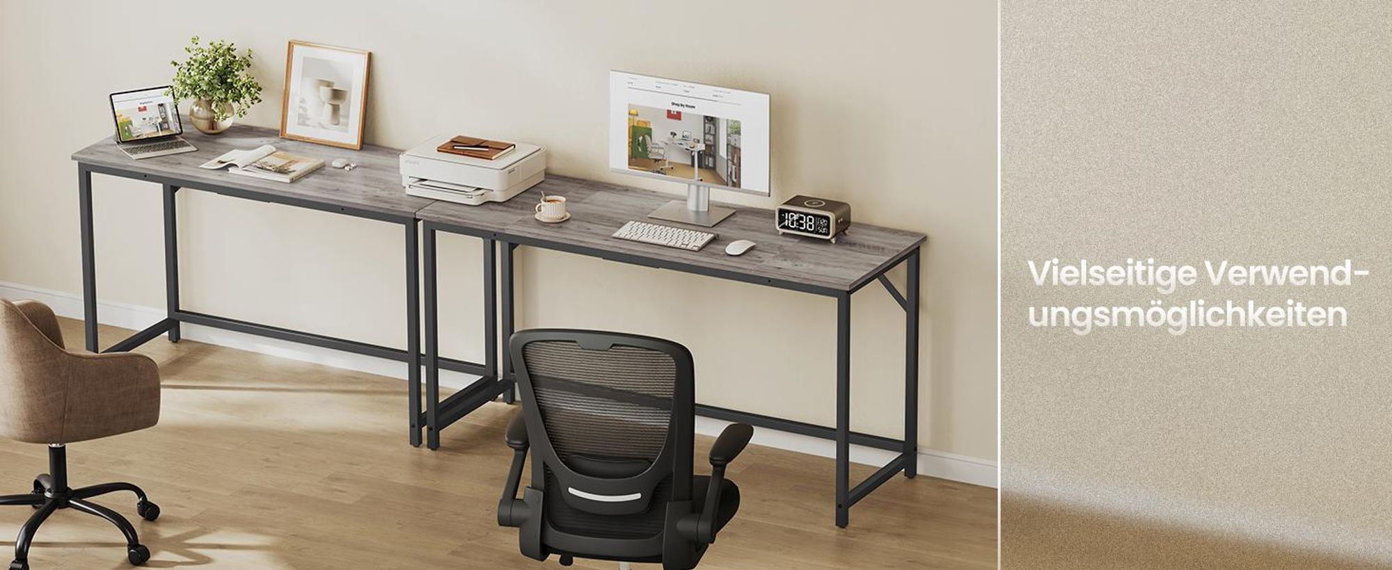 VASAGLE Schreibtisch, 140 x 50 x 76 cm, Computertisch, für Arbeitszimmer, Schlafzimmer, Wohnzimmer, greige-schwarz
