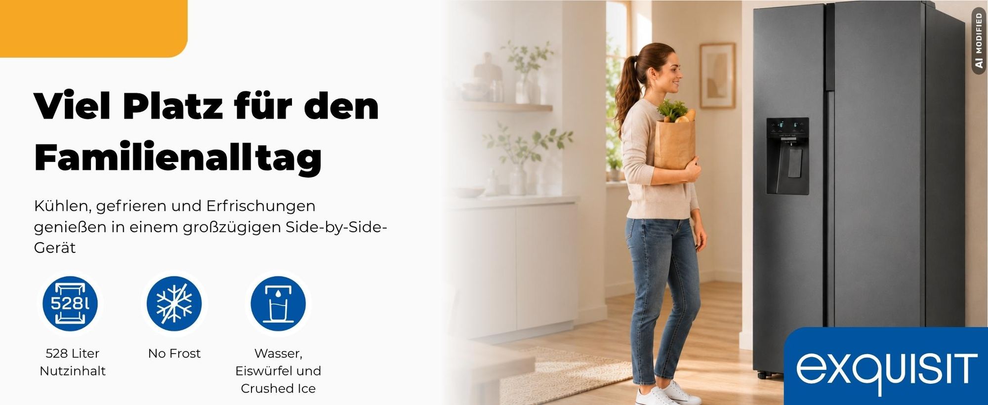 Exquisit Side by Side 528 l No Frost | Energieklasse C | leise 37 dB | Wasserspender | freistehend | SBS5530-CT-010Cinoxlook-az