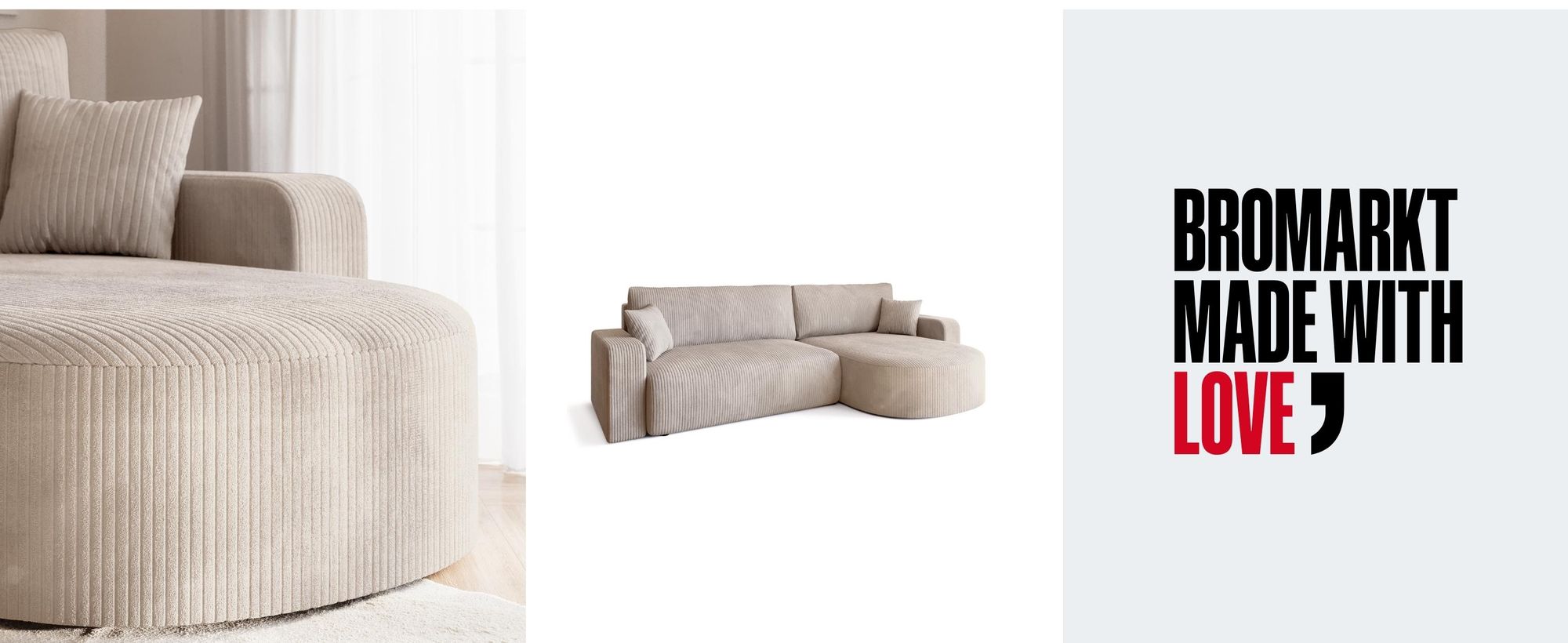 BroMARKT Ecksofa BISK Schlaffunktion Bettkasten L-Form 120x200 cm Beige