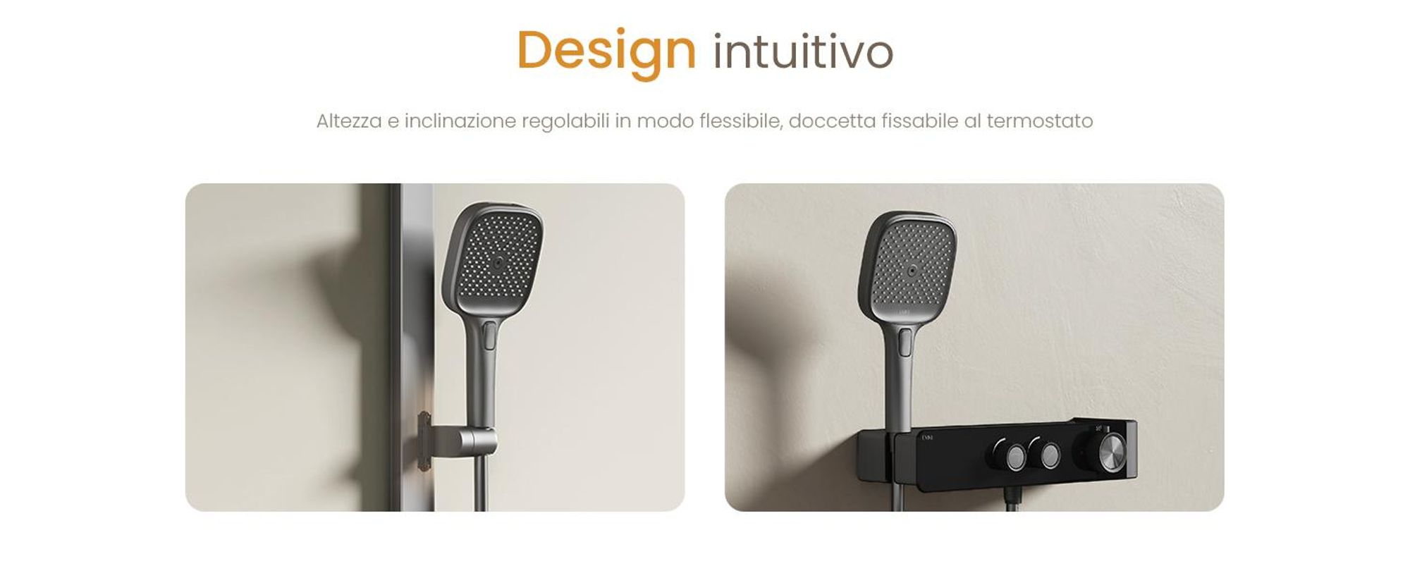 EMKE Sistema doccia con termostatico split antracite opaco Asta doccia regolabile in altezza 3 modalità di getto Doccia a mano Flusso d'acqua regolabile Installazione flessibile