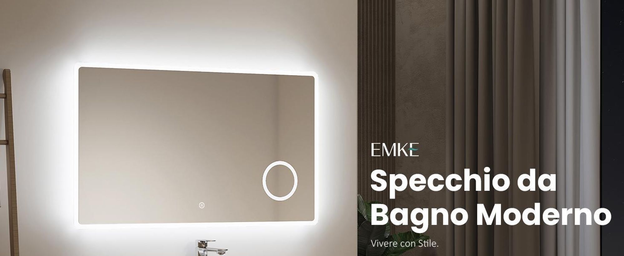 EMKE Specchio da bagno a LED con ingrandimento 3 volte Touchscalter Luce bianca fredda 120X60cm