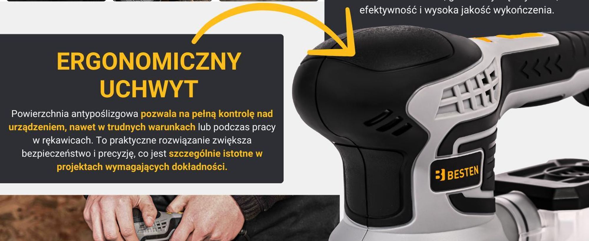 Szlifierka oscylacyjna mimośrodowa BESTEN 400W, szlifierka rotacyjna, regulacja prędkości, odsysanie pyłu