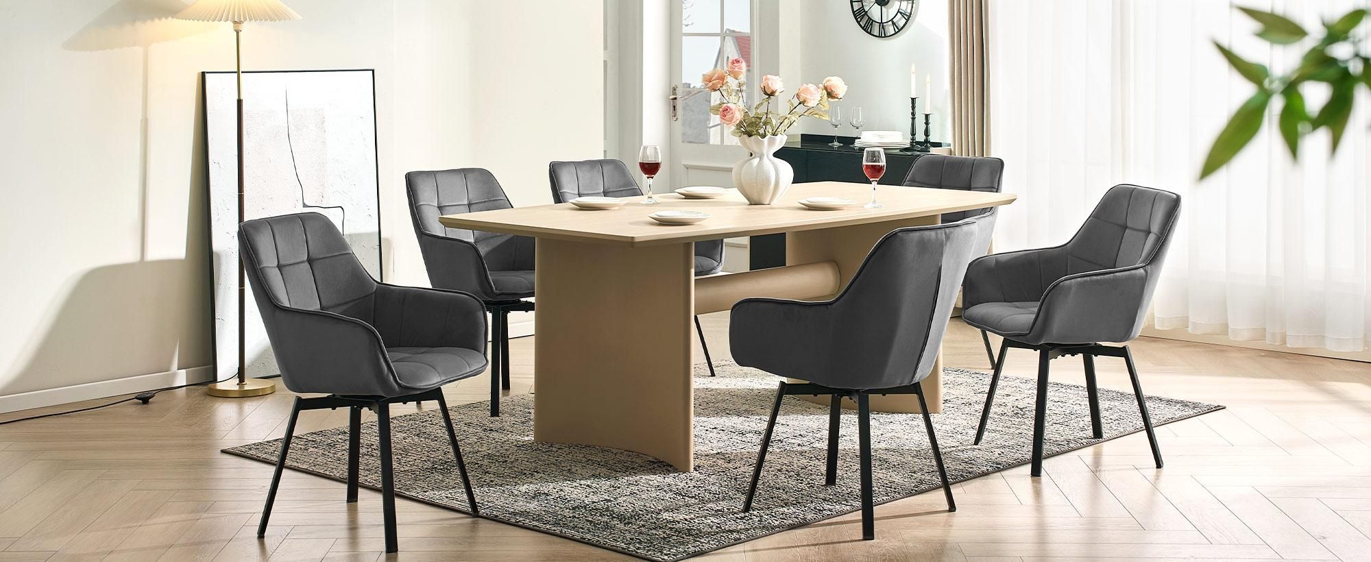 CLIPOP Esszimmerstühle 2er Set, Esszimmerstühle Drehbar Samt gepolstert Sessel für Esszimmer Küche, Grau