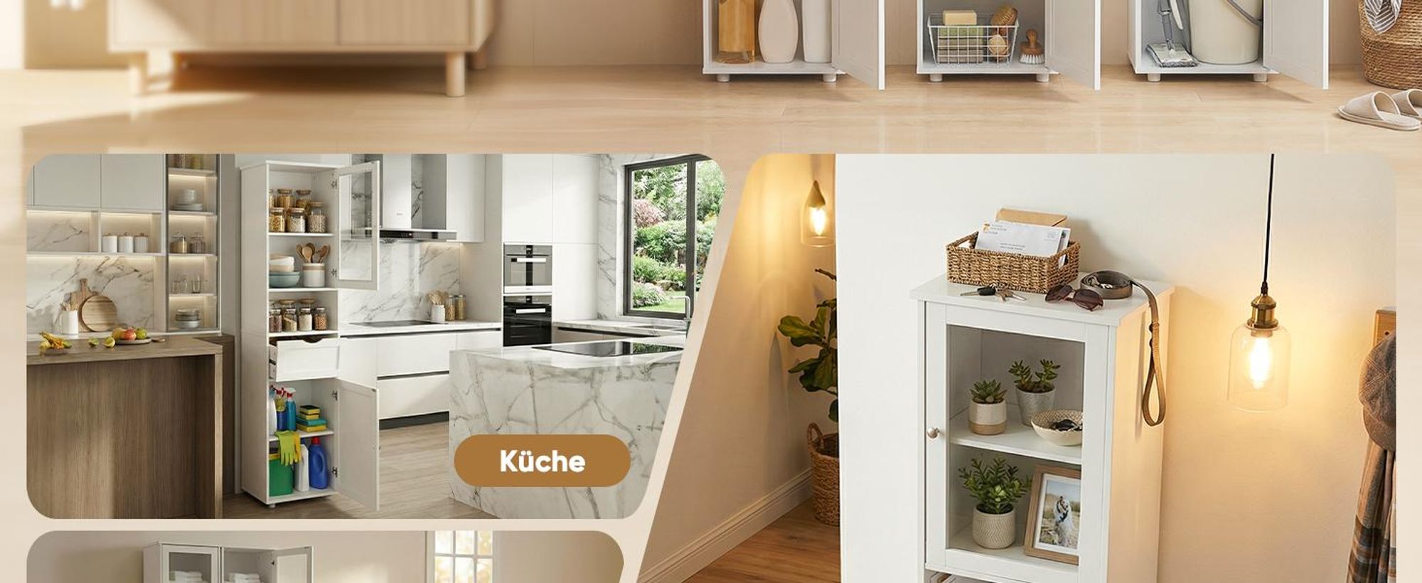 HOKEEPER Hochschrank Badezimmer Weiß – Badschrank Schmal mit 2 Türen & Offenen Fächern – Freistehendes Badezimmerregal & Küchenschrank