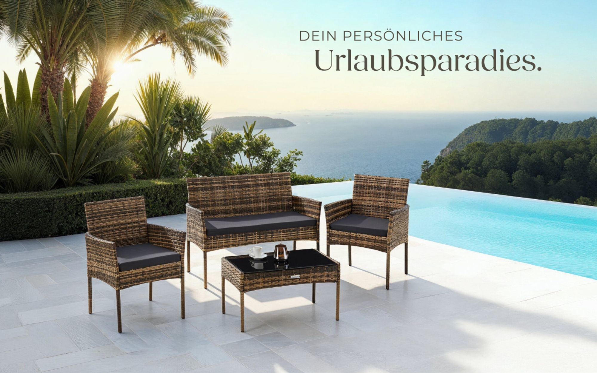 tectake® Rattan Gartenset Palese für 4 Personen