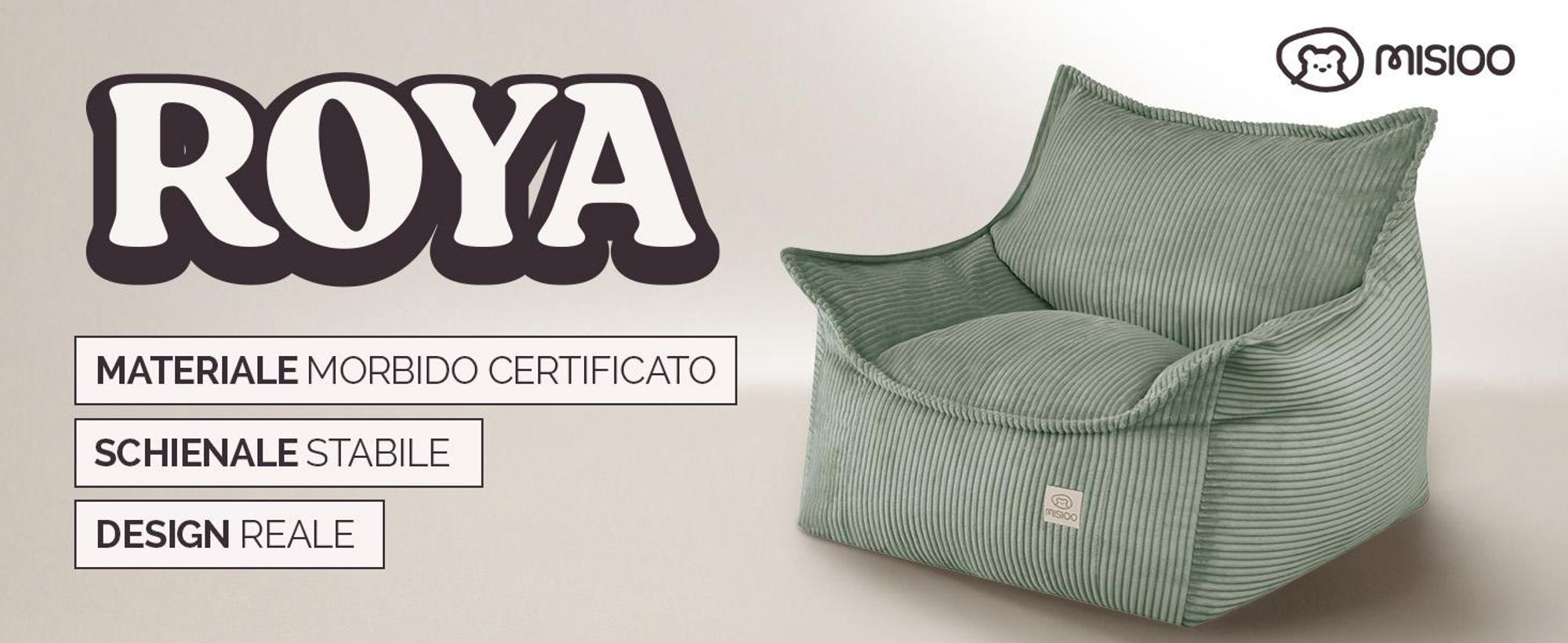 MISIOO Poltrona per bambini Roya Cord – Poltrona per la cameretta, morbido pouf per bambini, divano a sacco da pavimento, velluto premium Oeko-TEX, 80x73x58 cm