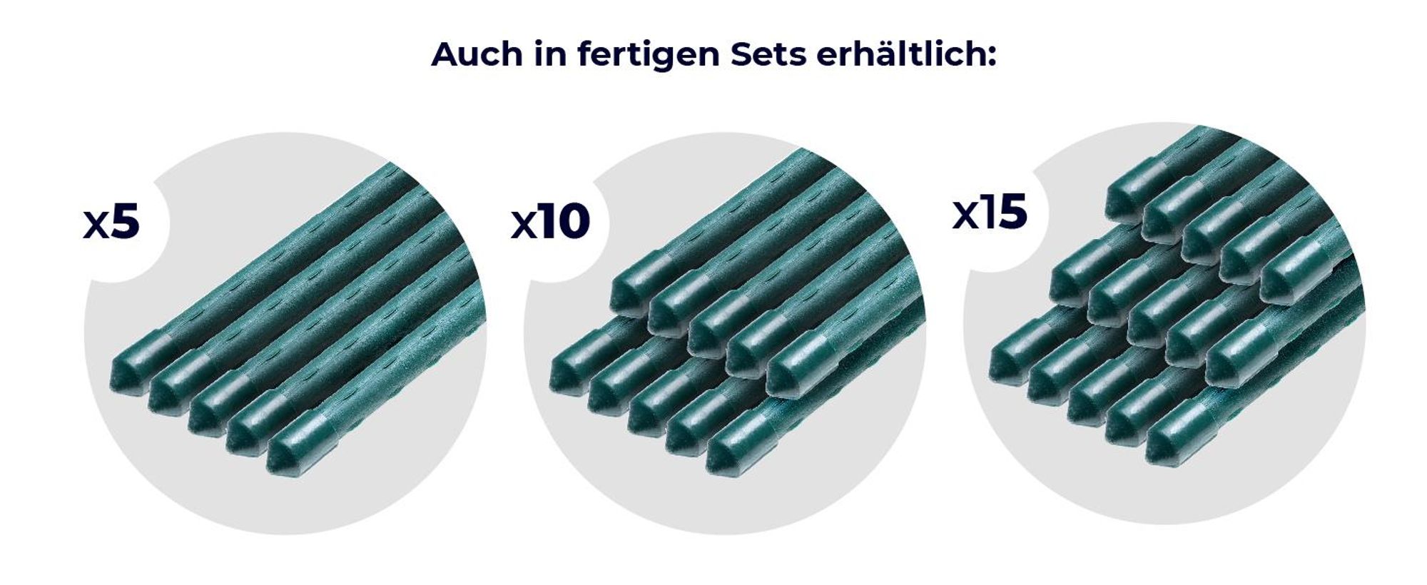 KADAX Blumenstütze aus Stahl "Trang", Pflanzen-Rankstab, Rankhilfe mit Häkchen, Grün, 150 cm, 10 Stück