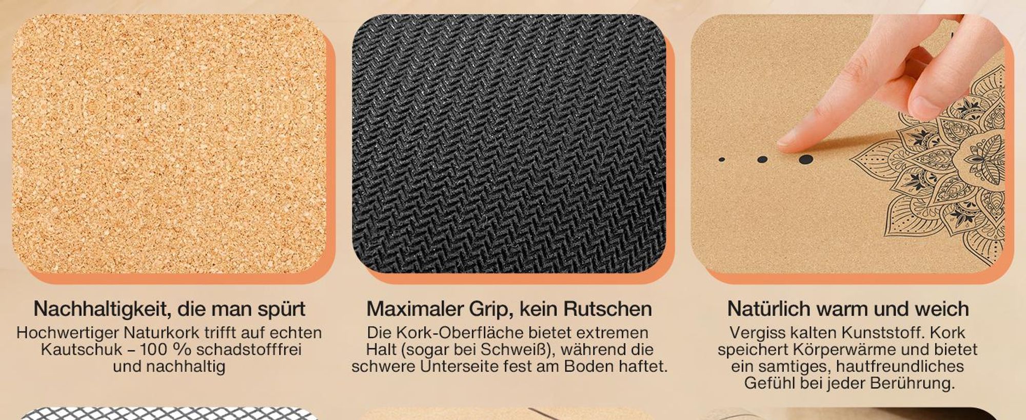 DH FitLife Kork Yogamatte, rutschfest, nachhaltig & schadstofffrei, inkl. Tragegurt, Kork + Naturkautschuk, für Yoga & Pilates