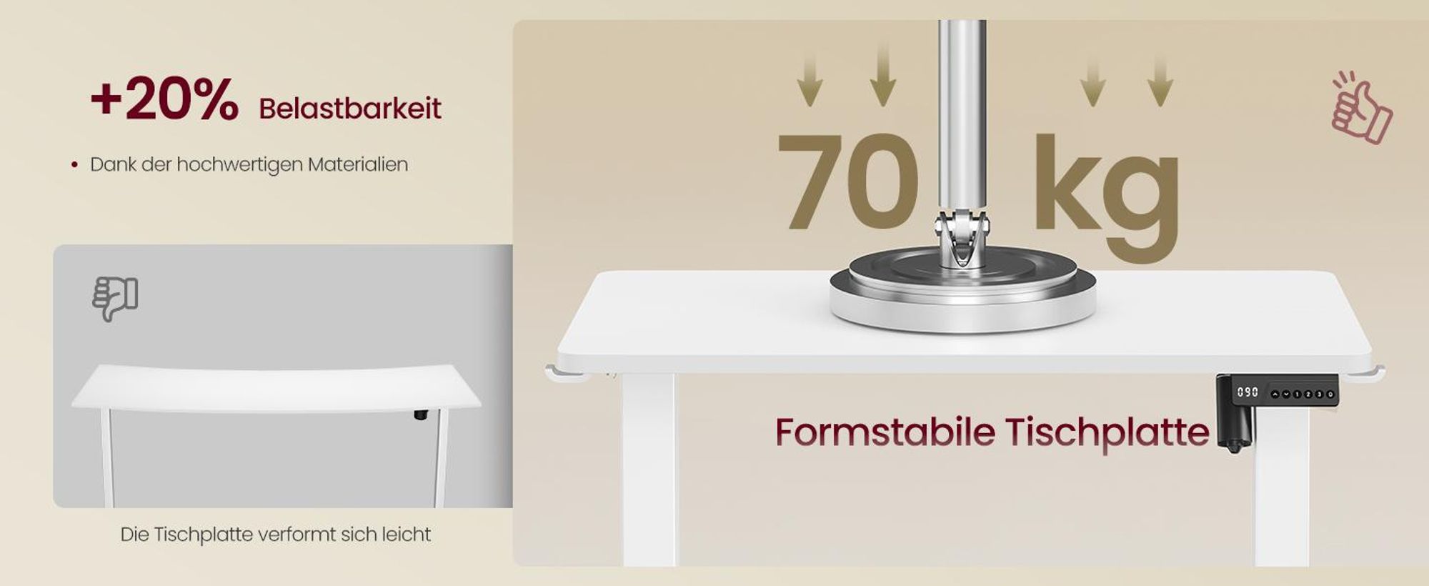 VASAGLE Höhenverstellbarer Schreibtisch, Schreibtisch Elektrisch Höhenverstellbar 80 x 50 cm, Stehschreibtisch mit 4 Memory-Tasten, Computertisch
