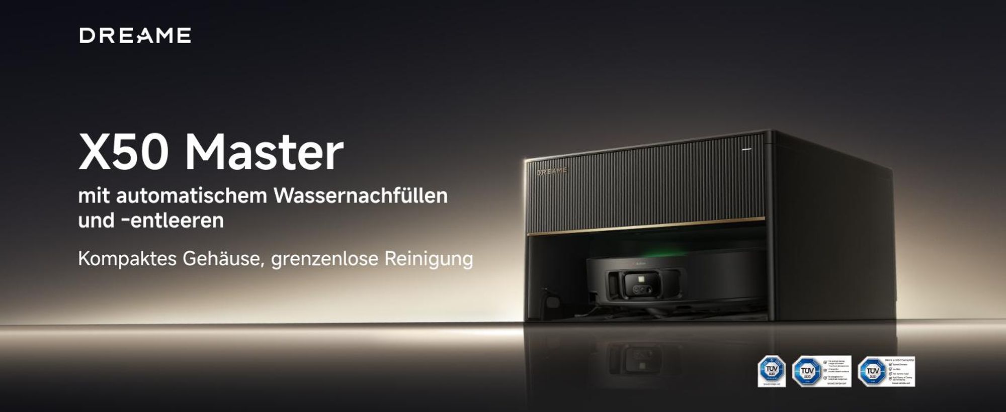 DREAME X50 Master Staubsaugerroboter mit 24,9cm Basisstation, automatisches Nachfüllen und Entleeren, Nachlaufsystem, AI Hindernisvermeidung, 20000 Pa