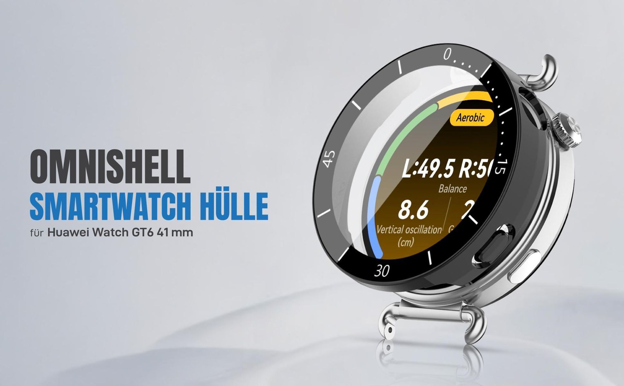 Schwarze 360 Grad Hülle für Huawei Watch GT6 41 mm mit Displayschutz