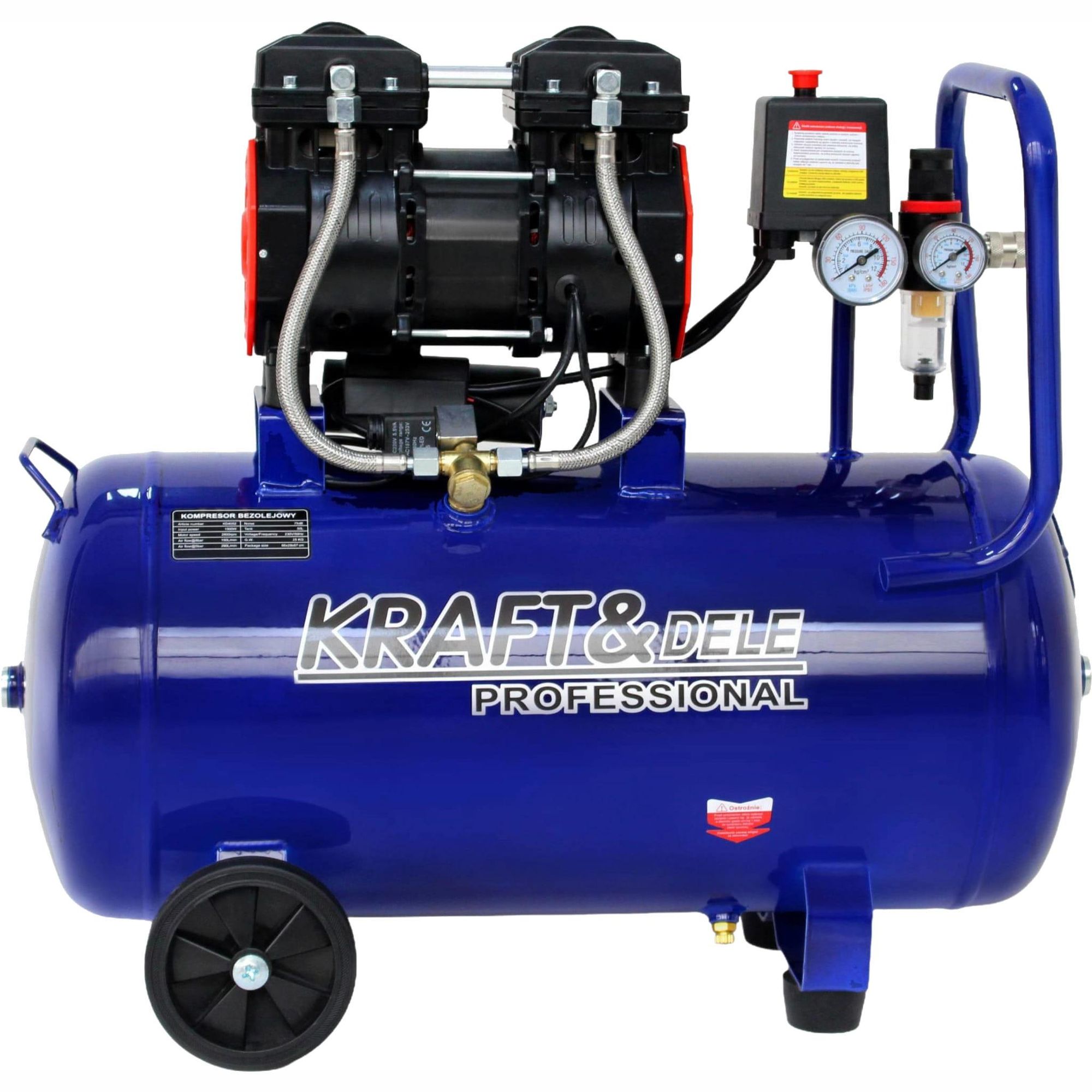 KRAFT&DELE | Ölfreier Kompressor, Druckluftkompressor, 50L, 1500W, 290l/min, Flüsterkompressor