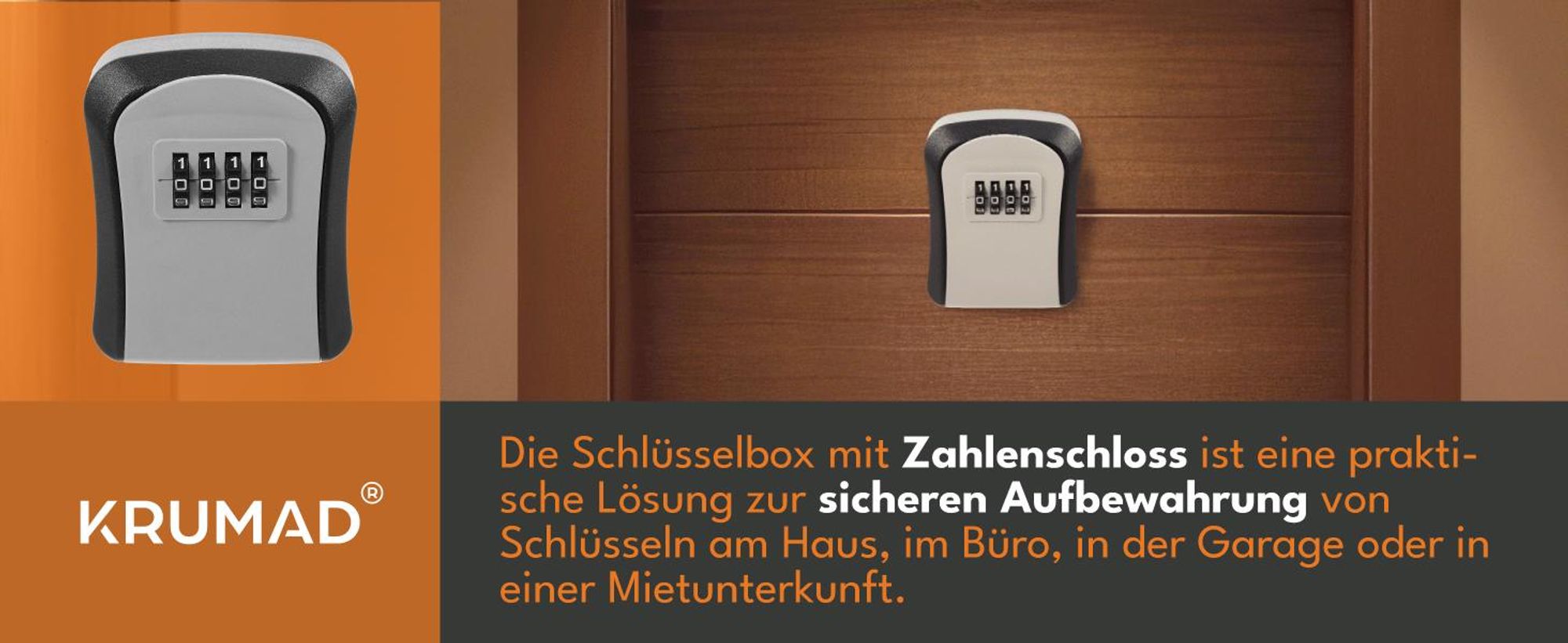 KRUMAD Schlüsseltresor mit 4-stelligem Zahlencode, Schlüsselkasten zur Wandmontage, Schlüsselbox mit Schutzklappe für Haus & Büro