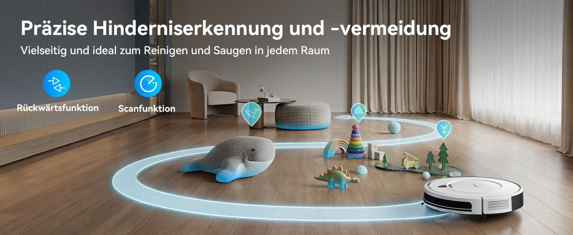 Staubsauger Roboter 10000Pa-Redkey E6 - Ultradünn & Leise, 150 Min Laufzeit, Ideal für Teppiche, Tierhaare und Hartböden, mit WiFi/Alexa/App-Steuerung