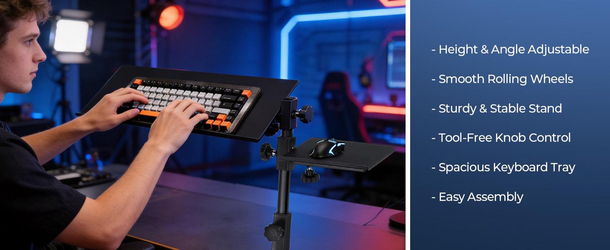 GTPLAYER Tastatur- und Maushalterung höhenverstellbar 58-83cm mit Rollen Tastatur- und Maus-Set Ergonomisch Tastatur- und Mausneigung einstellbar