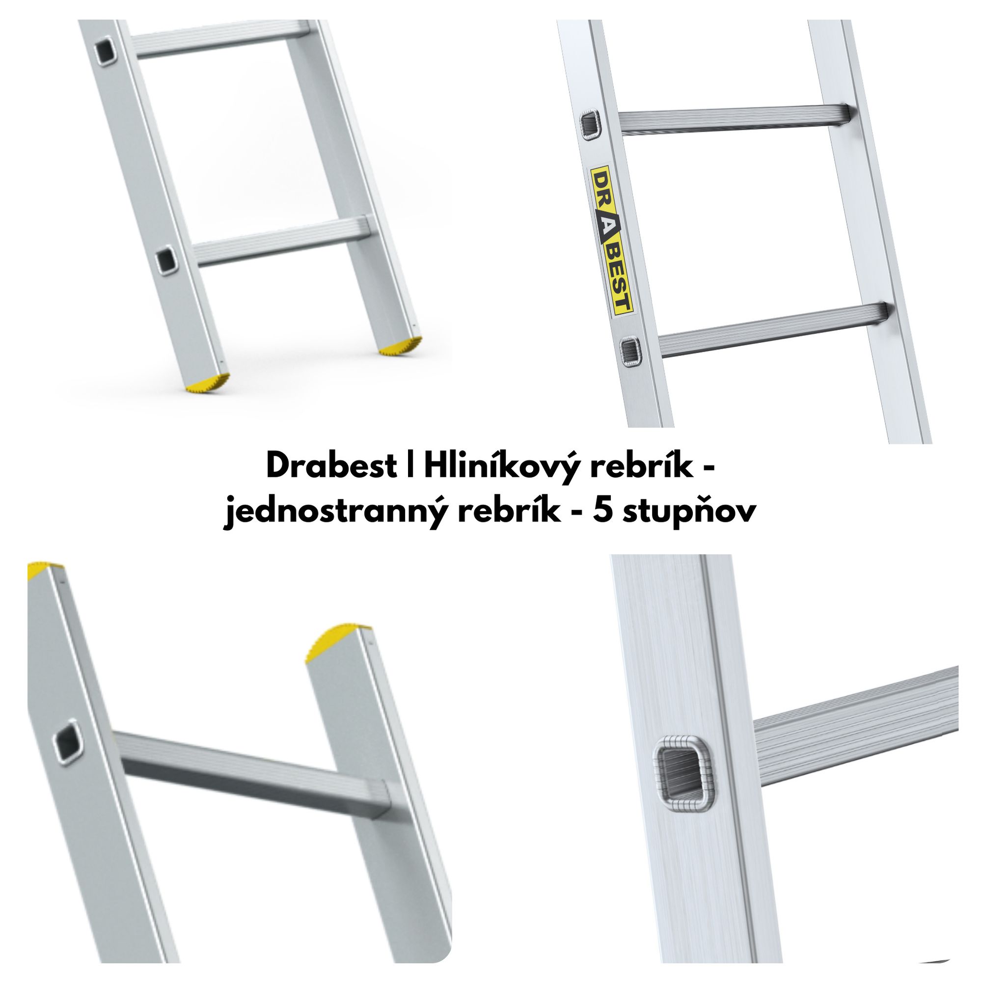 Drabest, hliníkový rebrík, rebrík, rebríky, jednoduchý rebrík, strešný rebrík, 5-stupňový rebrík