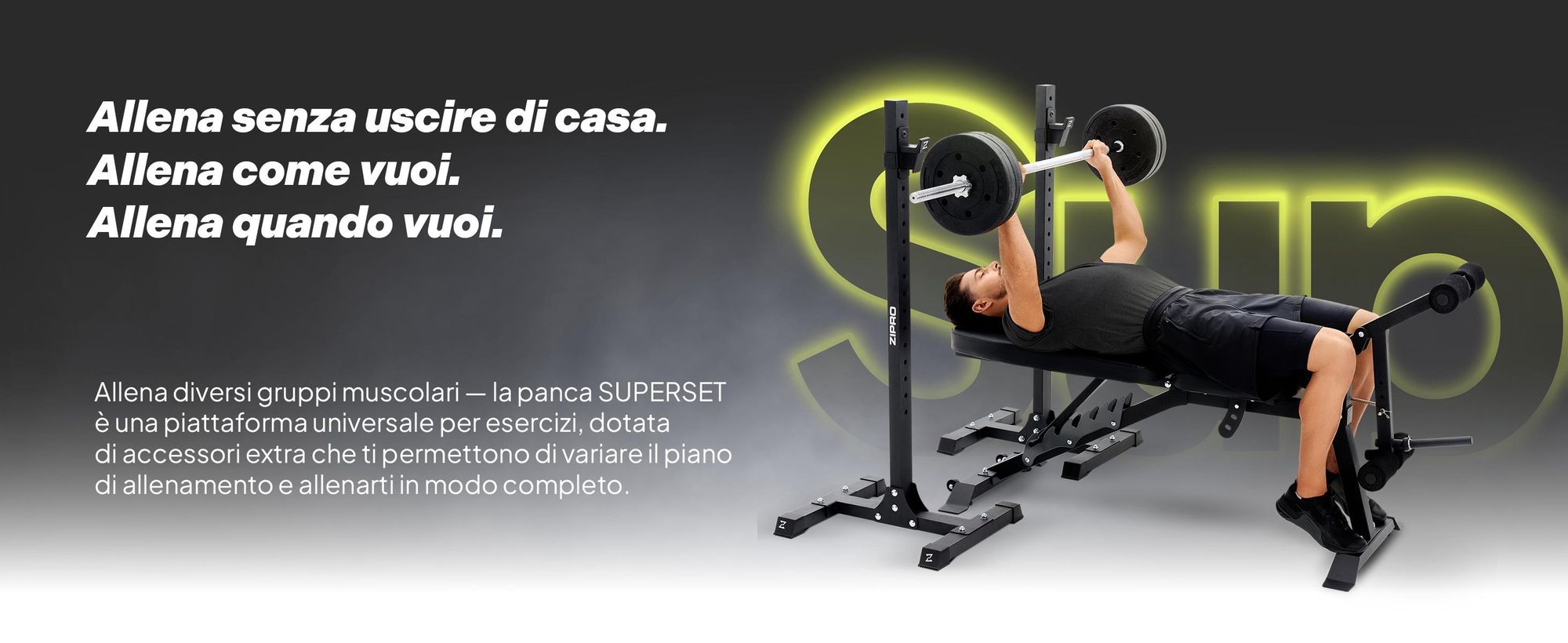 Set panca pesi Zipro Superset – Con supporto pesi indipendente incl. curl pulpit & leg trainer Panca inclinata regolabile & panca negativa Portata fino a 270 kg