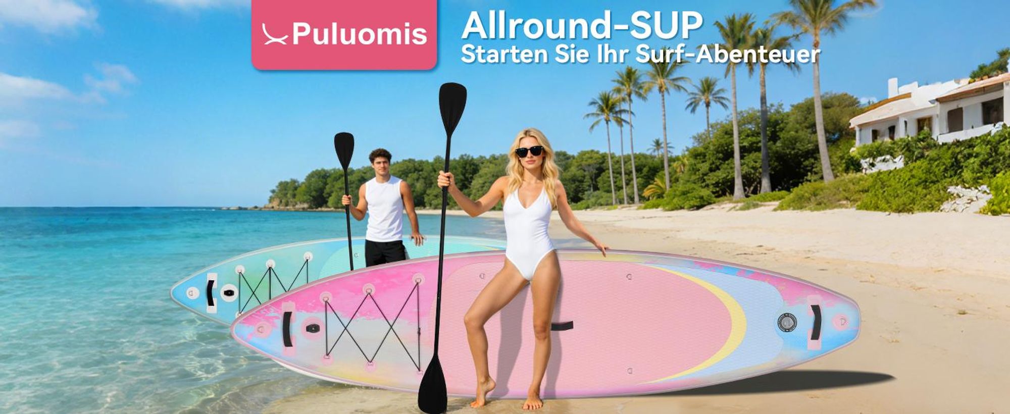 Puluomis SUP Board mit Sitz 335cm, Stand Up Paddle Boards Set, Paddling Paddelboard Surfbrett Aufblasbar, Pumpe Tragetasche, MB. bis 150Kg Pink Bunt