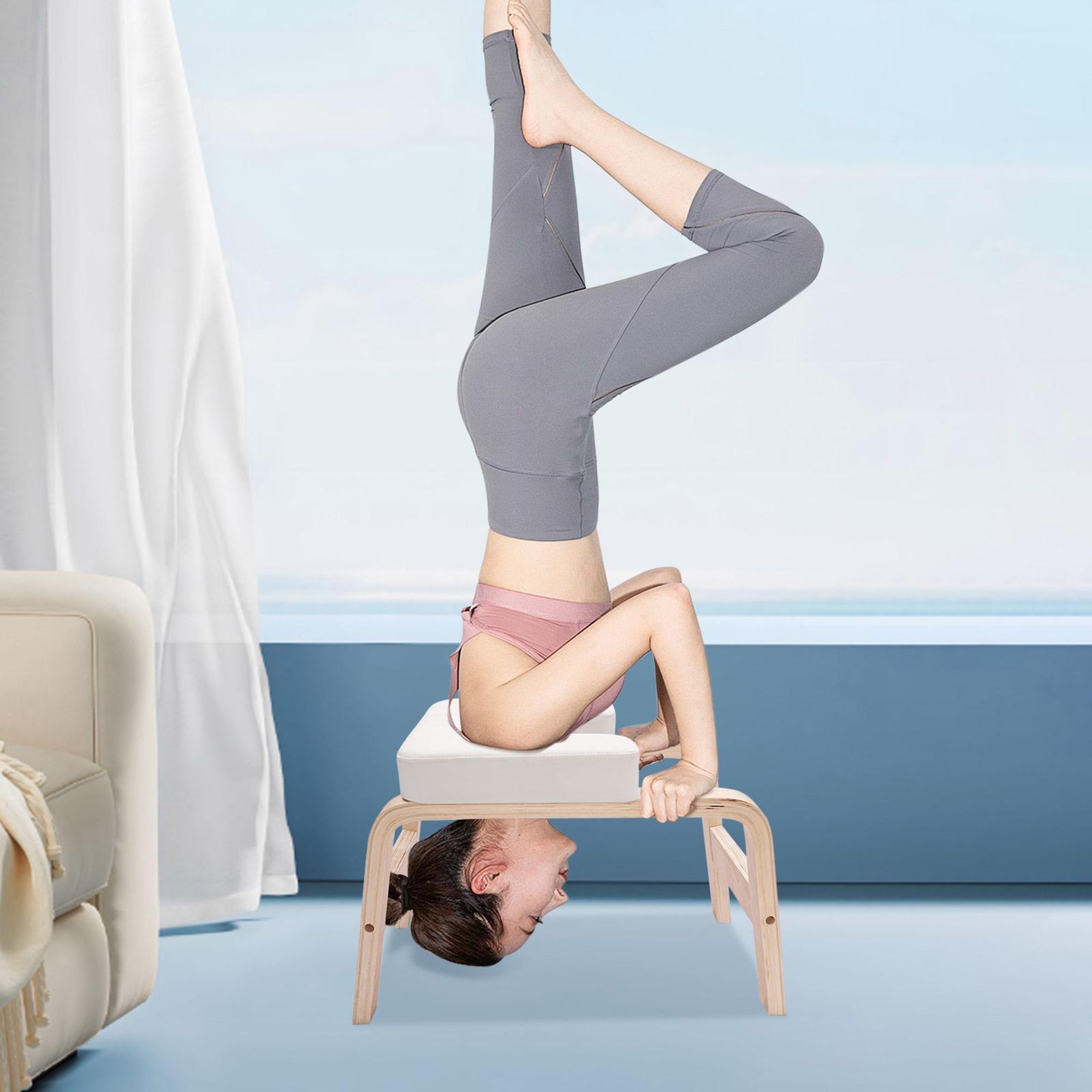 Yoga Kopfstand Hocker, Yoga Kopfstand Bank, Invertierter Stuhl, Weiß