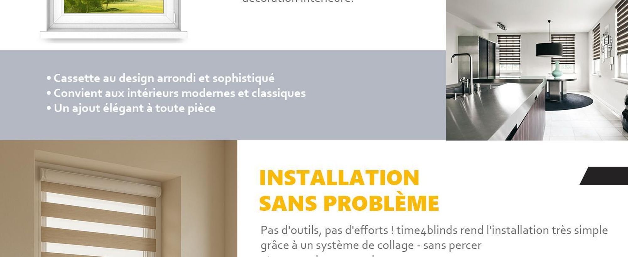 time4blinds – Store Occultant sans Percage – Store Enrouleur – Adhésive, Cassette Aluminium – Gris, 900x2000, Gauche