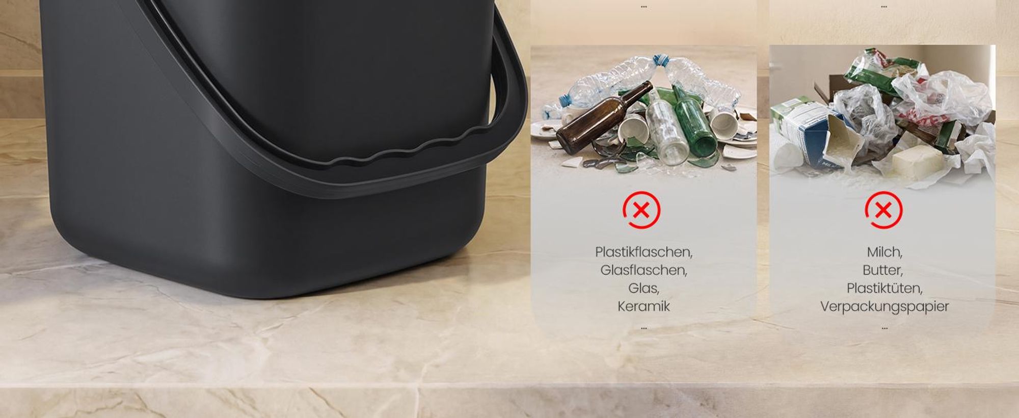 SONGMICS Geruchsdichter Komposteimer mit Abtropfkorb, 4 L Bioeimer für die Küche, 21 x 20 x 19,5 cm, Schwarz
