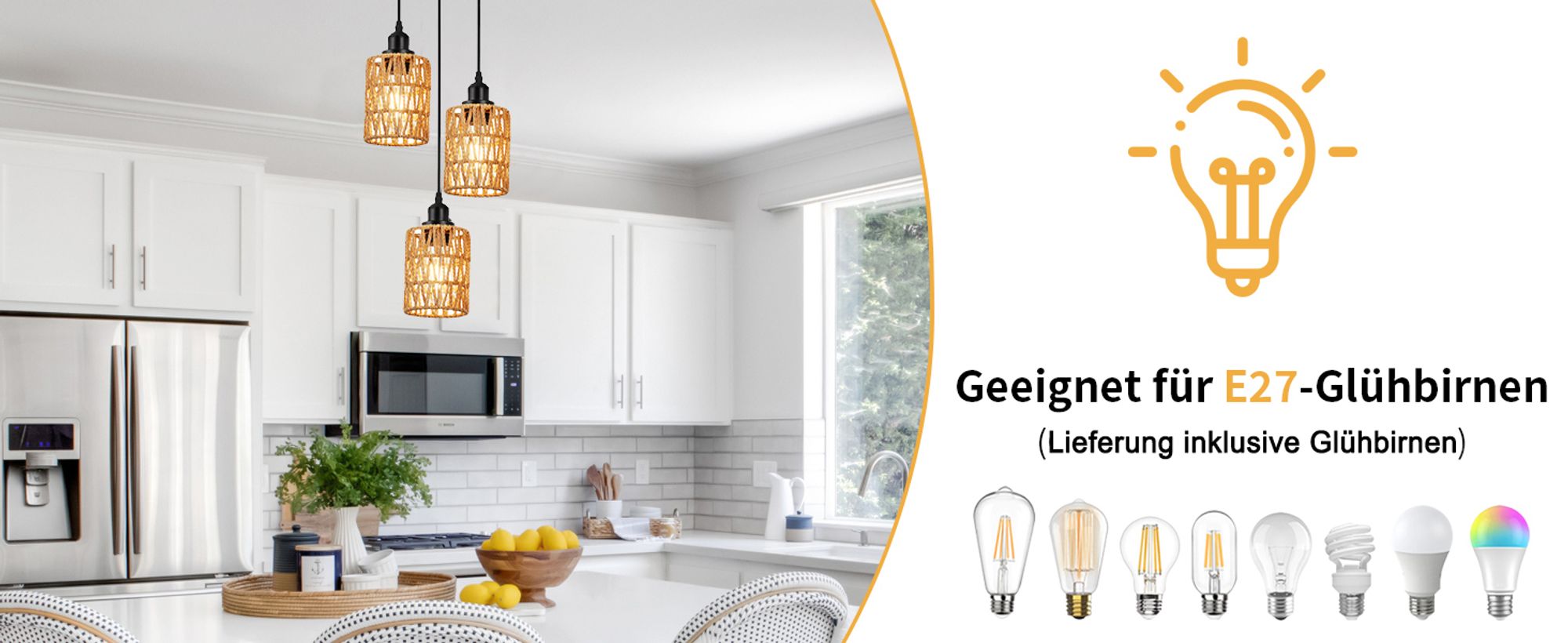 Pendelleuchte Boho Rattan Lampenschirm Hängelampe E27 3 Flammig Hängeleuchte Deckenleuchte für Esszimmer Küche Schlafzimmer Flur
