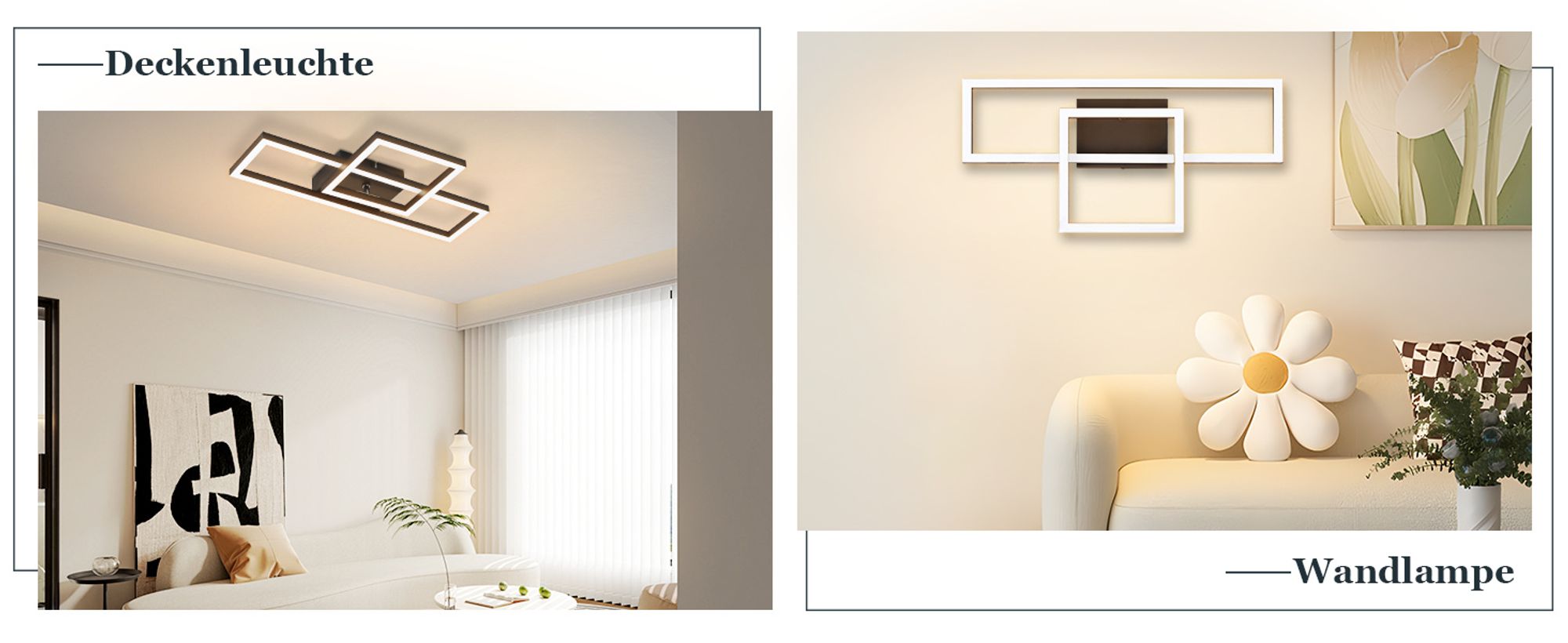 ZMH Deckenlampe LED Deckenleuchte 20W Wohnzimmerlampe Warmweiß Küchenlampe Modern Design Schwarz Schlafzimmer Lampe Eckig Deckenbeleuchtung