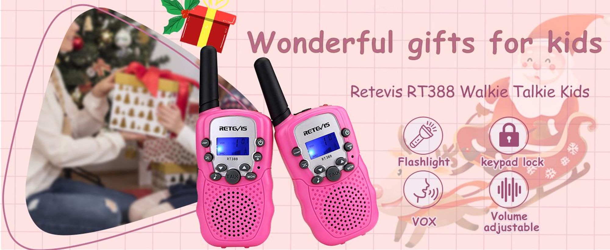 Retevis RT388 Vysílačky Walkie Talkie, dárek pro děti od 4 do 12 let, se svítilnou VOX, DCS/CTCSS, vysílačka s dlouhým dosahem pro kempinkové hry