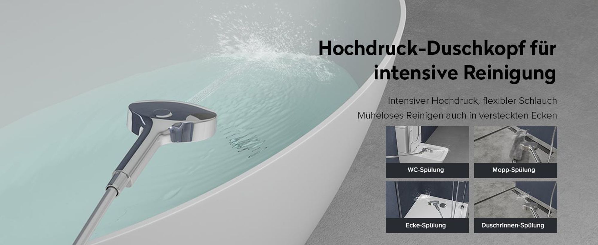 doporro Badewannenarmatur mit Handbrause, Wasserfallauslauf, Duscharmatur Komplettset aus Messing mit 4 Strahlarten, 1.5m Brauseschlauch Silber DSN-401
