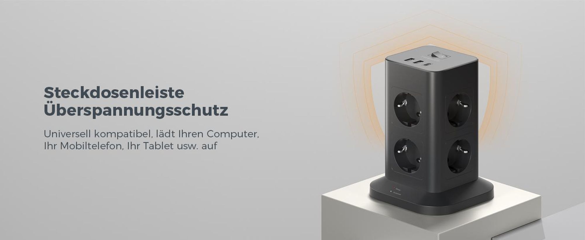 Mehrfachsteckdose 8 Fach Steckdosenleiste mit 1 USB C und 2 USB A Kabel 2M