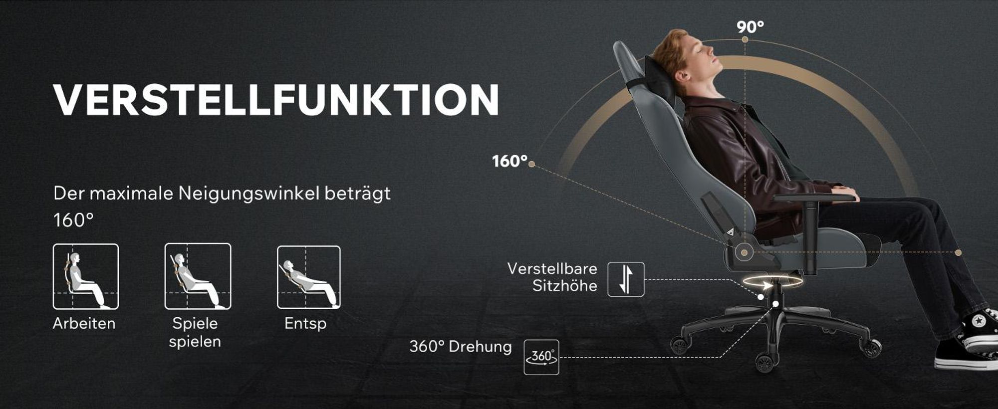 SENSE7 Spellcaster FUKU XL Gaming Stuhl Alcantara Schwarz - Ergonomischer Bürostuhl für große Personen 160kg Kaltschaum Chefsessel Breite Sitzfläche