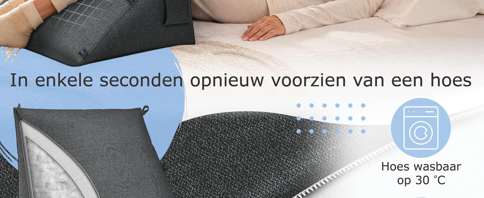 ELONEO rugkussen met afneembaar neksteun en zijvak, rugsteunkussen met wasbare hoes
