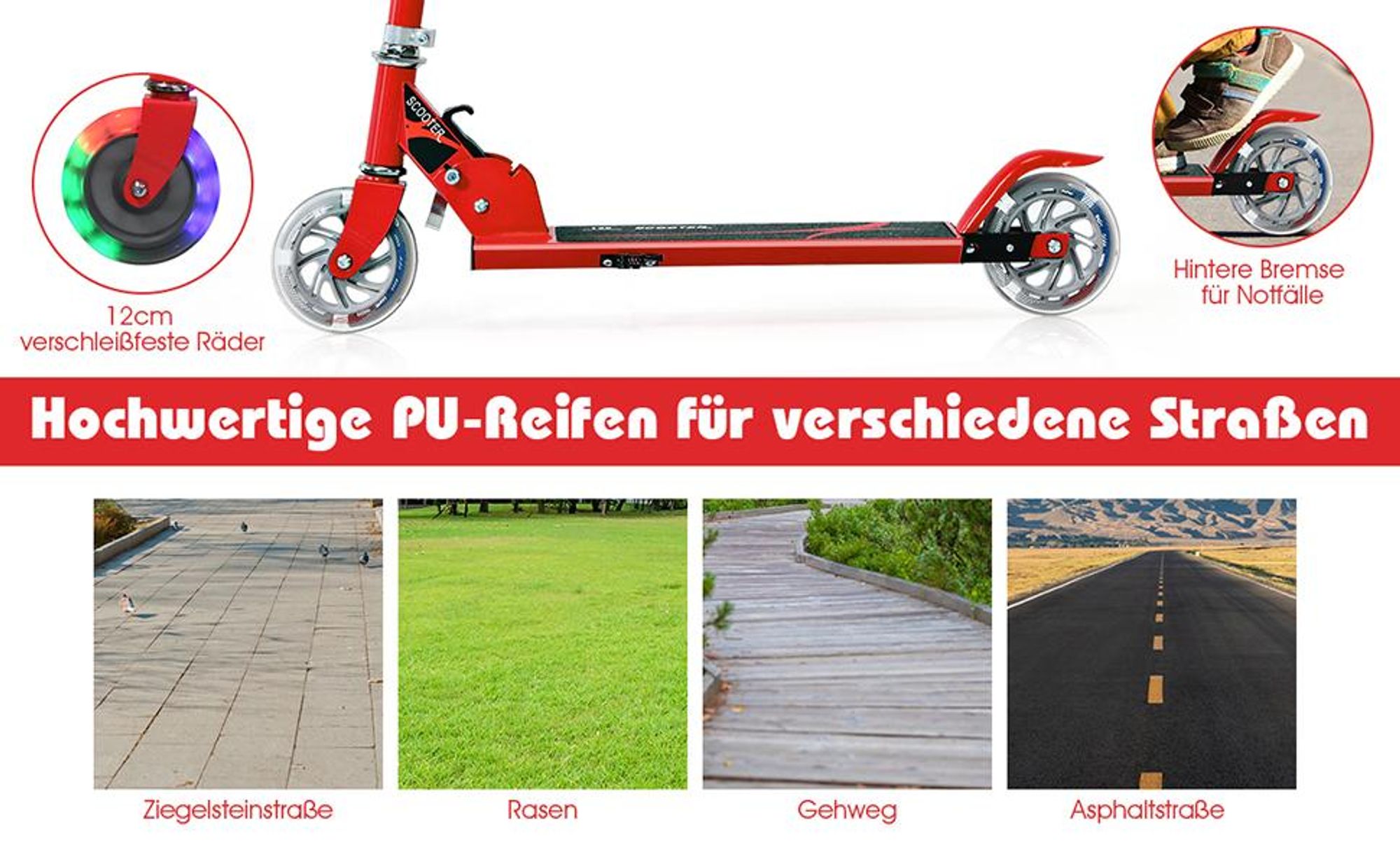 COSTWAY Kinder Roller mit LED Rädern, Cityroller höhenverstellbar, Kinder Scooter für Kinder ab 4+, Kinder Kickscooter, Tretroller für Junge & Mädchen