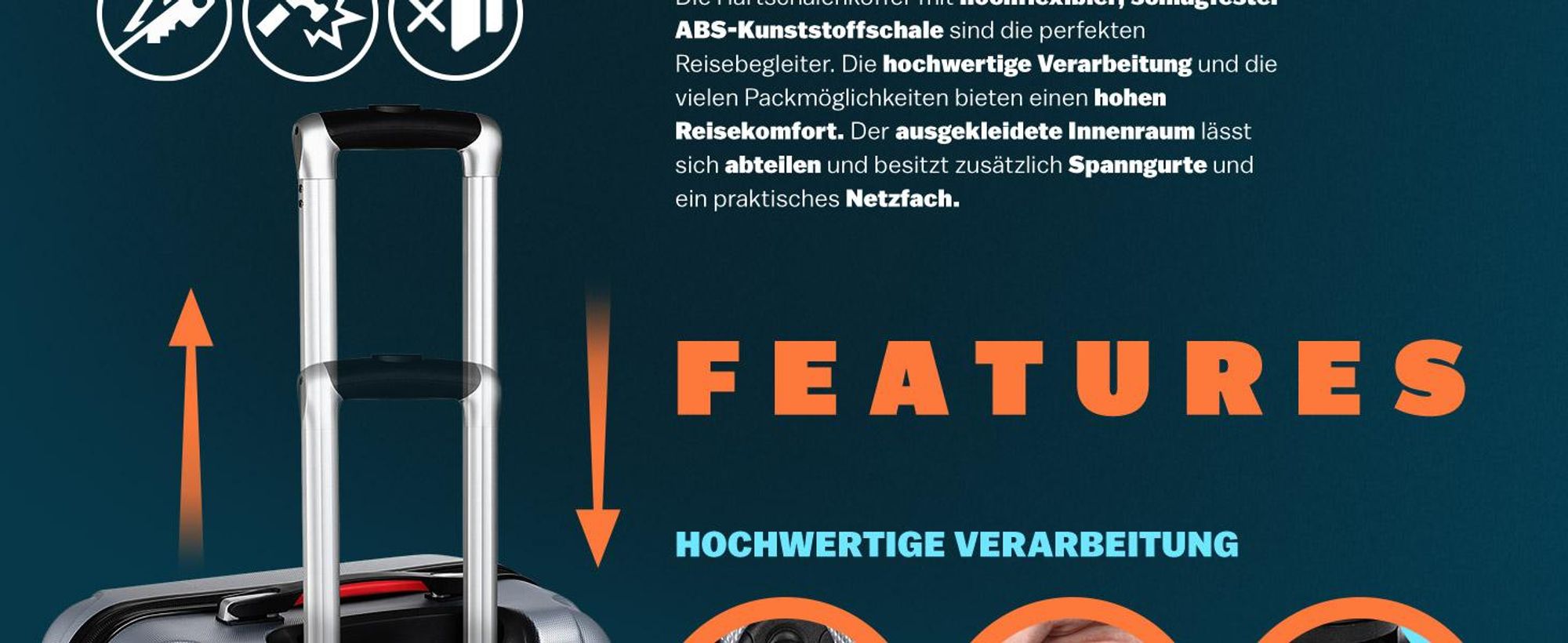MONZANA® Kofferset 4tlg Hartschalen Koffer S-M-L-XL Gel-Griffe 4 Rollen ABS Hardcase Schloss Füße Trolley Rollkoffer Reisekoffer Set Silber