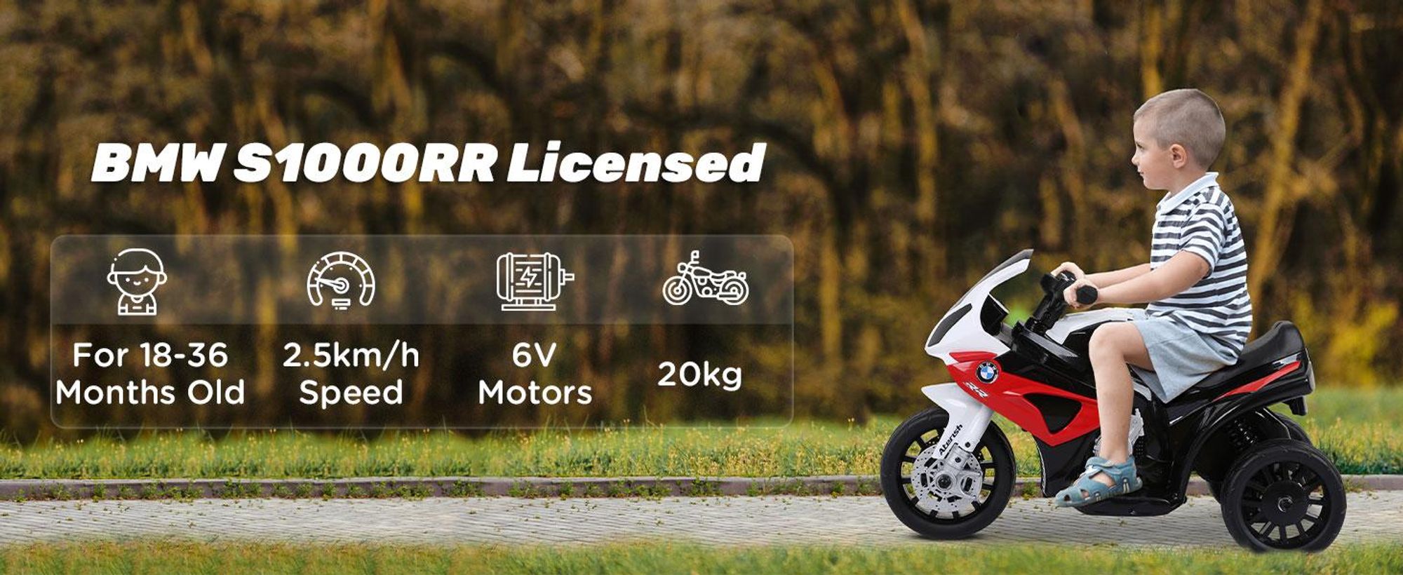 HOMCOM Elektryczny motocykl dziecięcy BMW S1000RR z muzyką i reflektorami, elektryczny motocykl dziecięcy dla dzieci w wieku 18-36 miesięcy, czarny