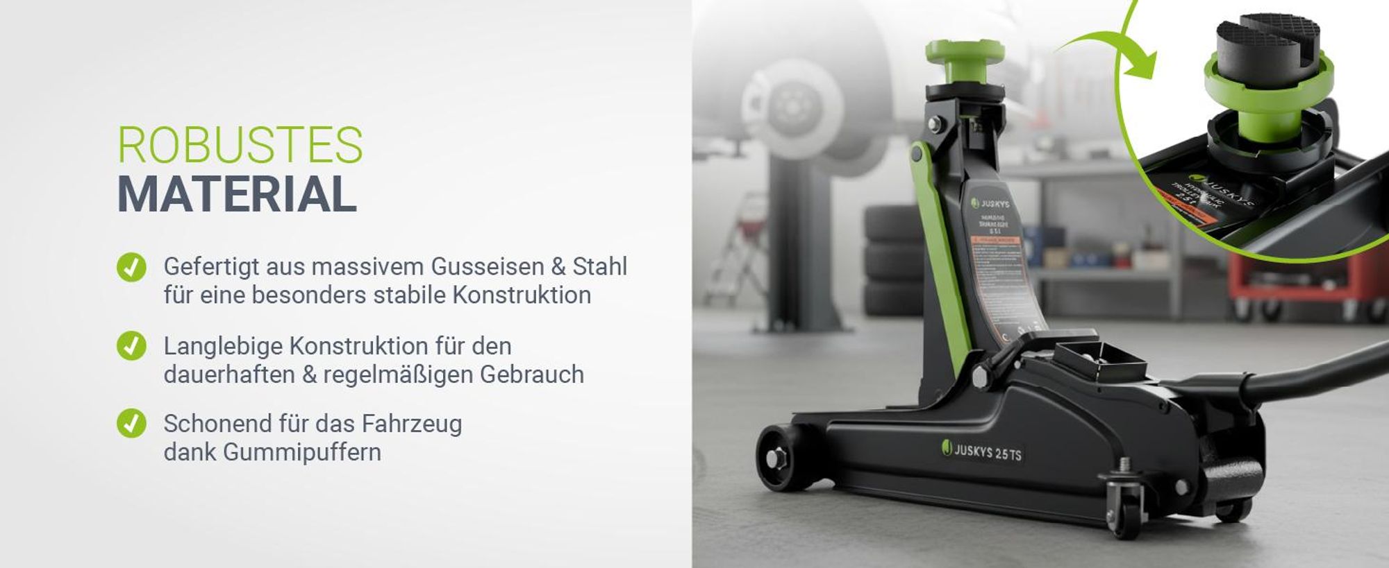 Juskys Wagenheber 2,5 t, hydraulisch mit Transportbox & Zubehör – Schwarz/Grün