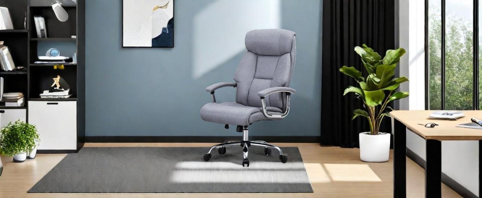 Amoiu Bürostuhl, Ergonomisch Drehstuhl, Stoff Chefsessel mit Rollen und Armlehne
