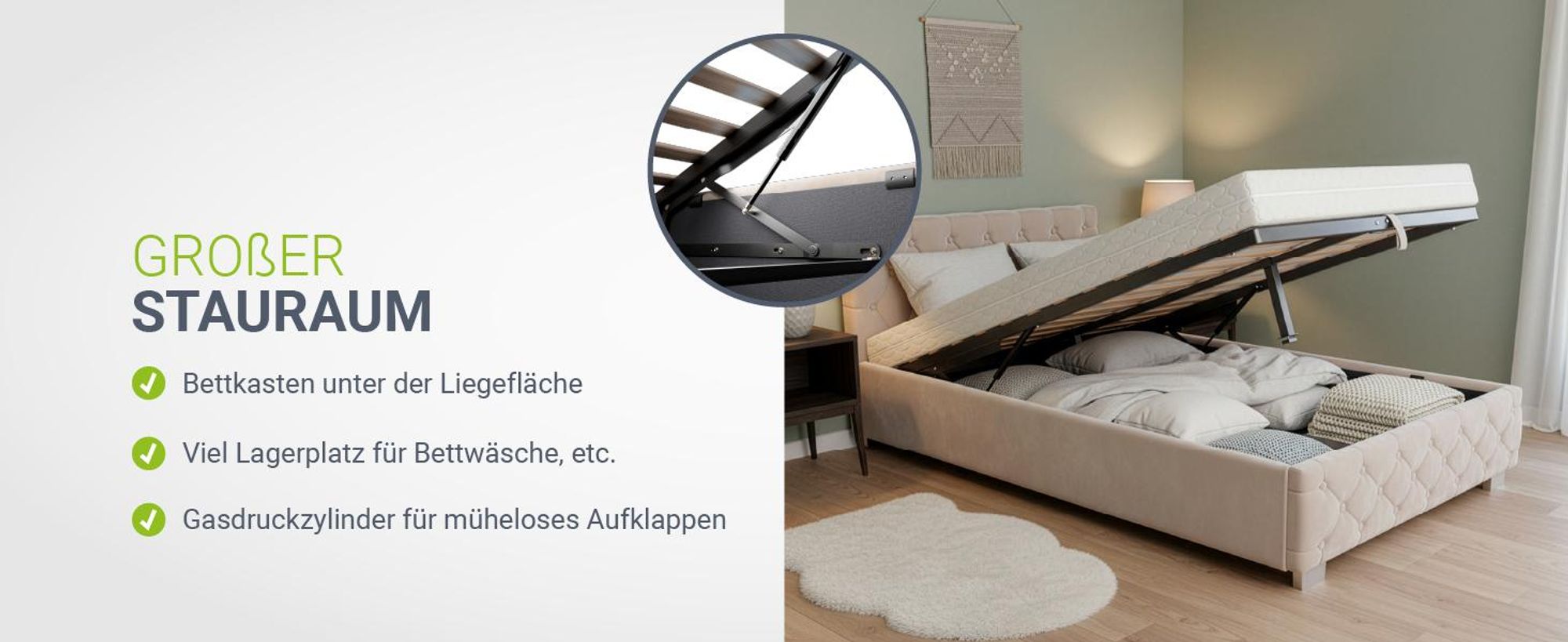 Juskys Polsterbett Nizza 120x200 cm Beige - Bettgestell mit Lattenrost, Stauraum & LED Beleuchtung - Bett mit Samtbezug & Chesterfield-Steppung