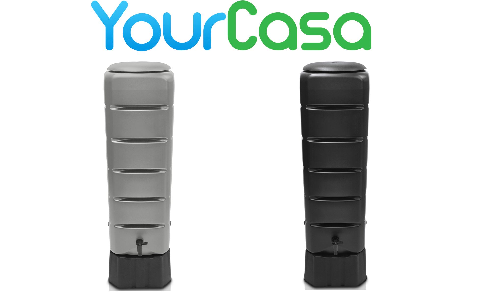 YourCasa Regentonne [Tower] 120L mit Standfuss, Deckel & Wasserhahn - Regenfass Frostsicher aus Kunststoff Regensammler (Grau)