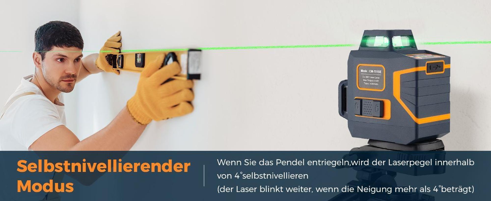 CIGMAN CM-701SE Dispositivo di livellamento laser - 12 linee, 3x360°, laser verde, autolivellante