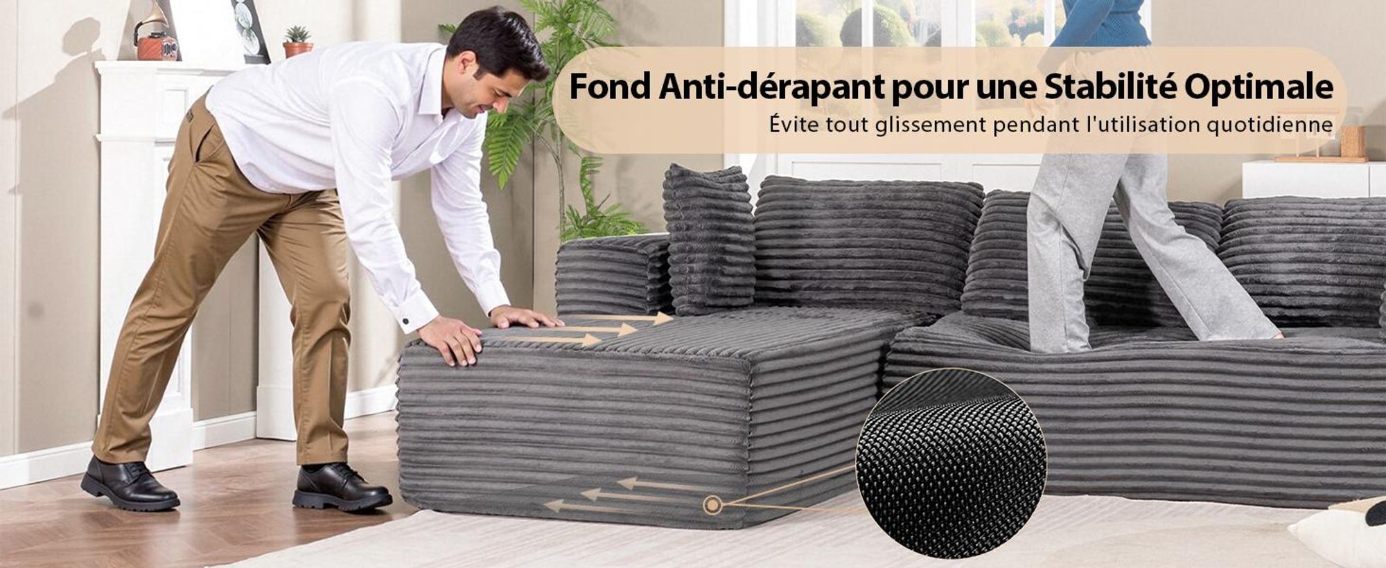 COMHOMA Sofa Big-Sofa, Canapé en L, Canapé d'angle, Chaiselongue Canapé-lit avec assise profonde et larges accoudoirs, tissu velours gris foncé-R