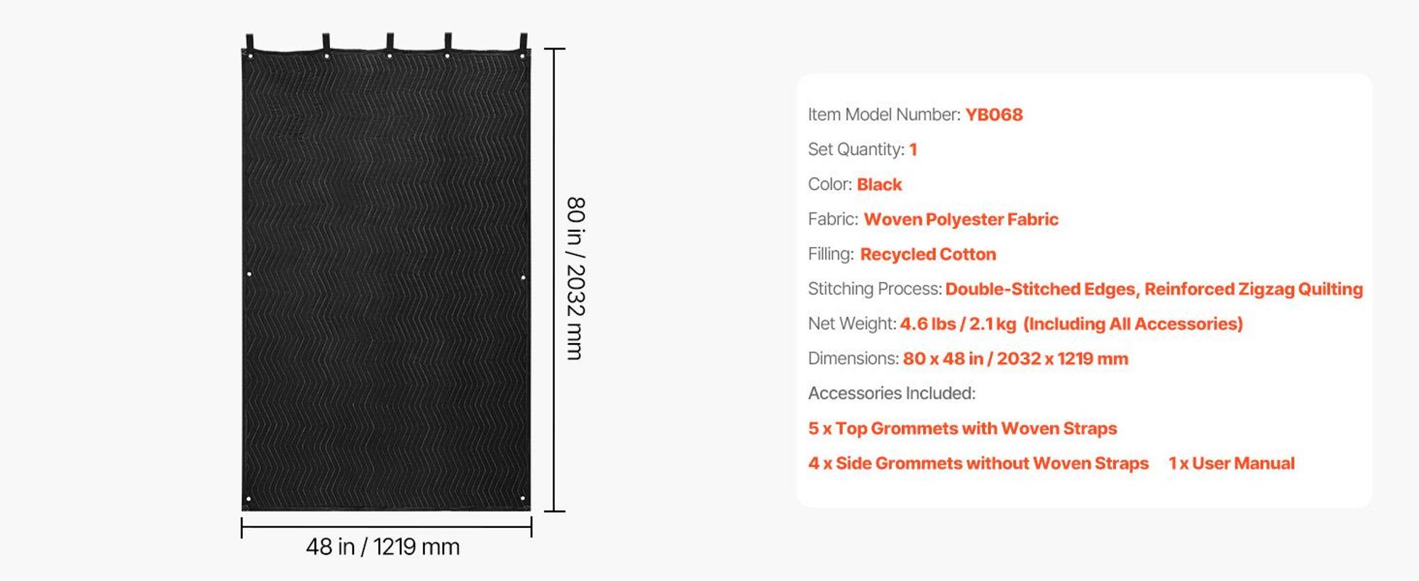 VEVOR Umzugsdecken, 203,2 x 182,9 cm, 15,9 kg/dz Gewicht, 12 Pakete, Professionelle Vlies- & recycelte Baumwollpackdecke, Robuste Umzugsunterlagen zum Schutz von Möbeln, Böden, Geräten, Blau/Orange, 48x80 Zoll, 1 Stück-a