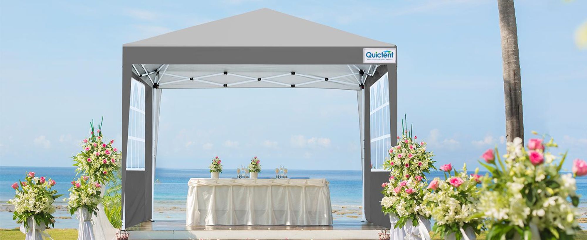 Quictent Pavillon, 2.4x2.4m Faltpavillon mit 4 Seitenteilen, Wasserdicht Gartenpavillon,Partyzelt Gartenzelt für Fest und Flohmarkt Grau