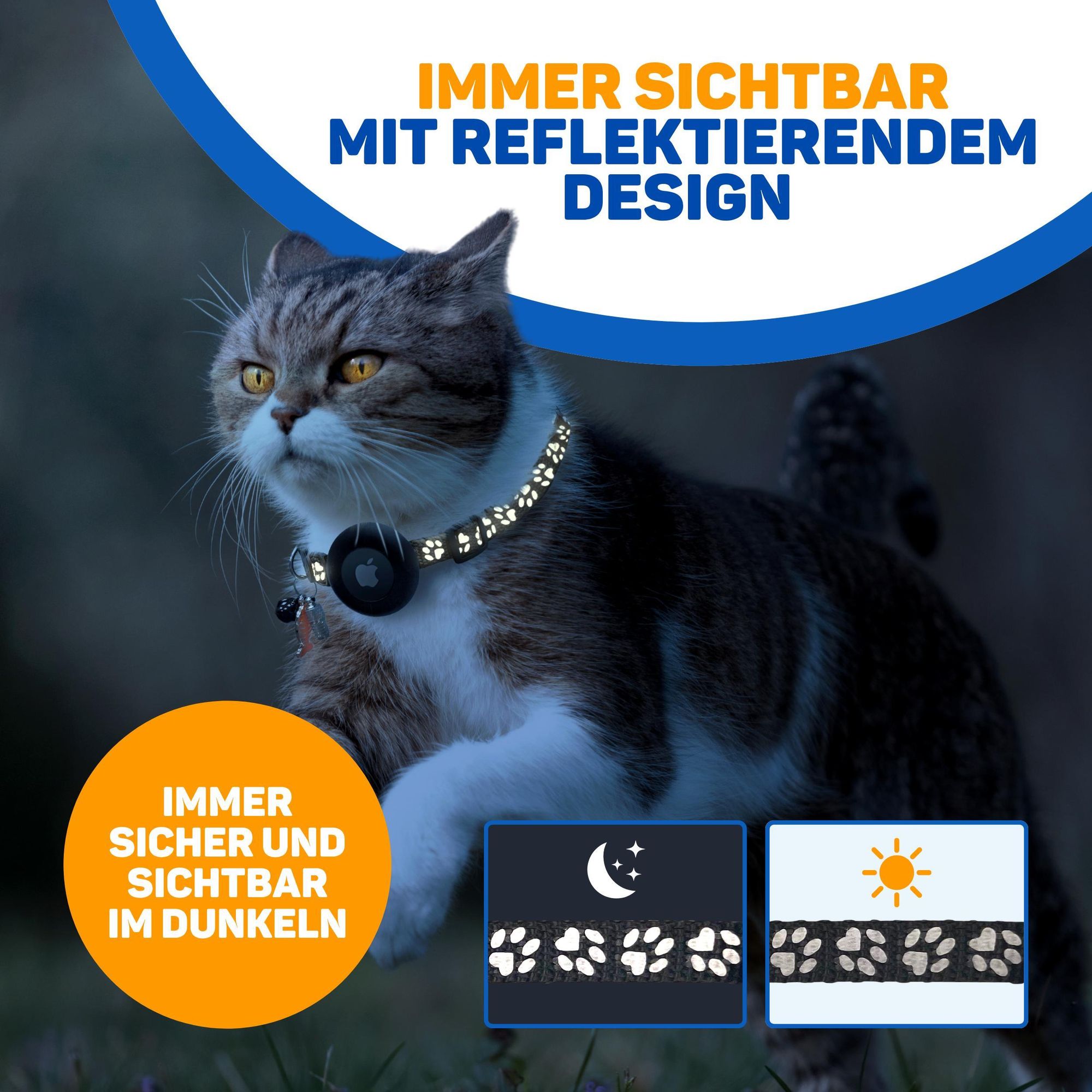 Vulpes Goods Katzenhalsband, Apple Airtag Halsband für Katzen, Kratzerfest und wasserdicht, Mit 3x Zubehör, 22-34.2 CM, Einheitsgröße