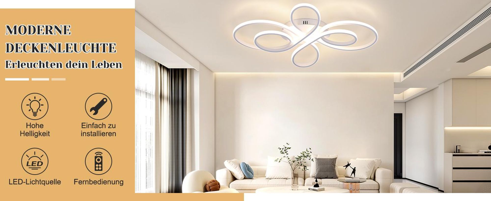 ZMH LED Deckenleuchte Weiß Deckenlampe Dimmbar mit Fernbedienung 90W 100CM Moderne Kreative Lampe für Wohnzimmer Schlafzimmer Esszimmer Büro Küche