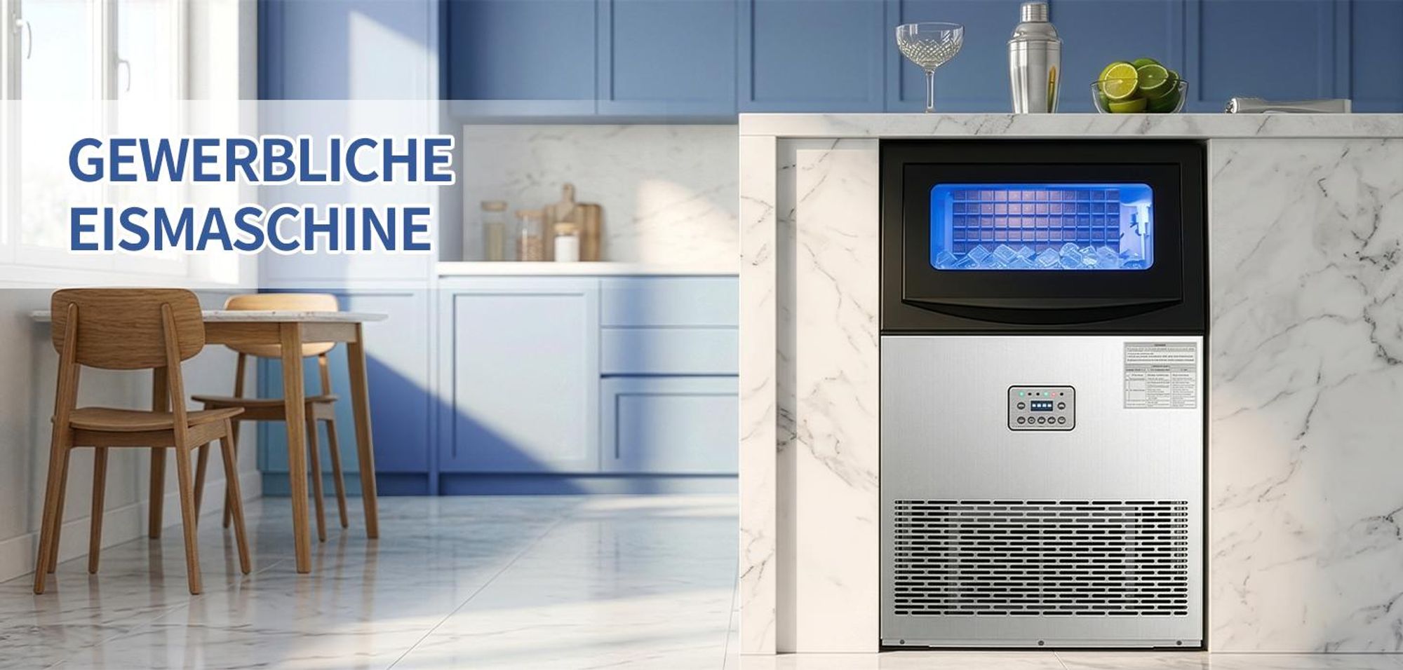 Gewerbliche Eiswürfelmaschine, 72 kg/24 Std.Edelstahl Untertisch-Eismaschine mit 28 kg Eislagerkapazität
