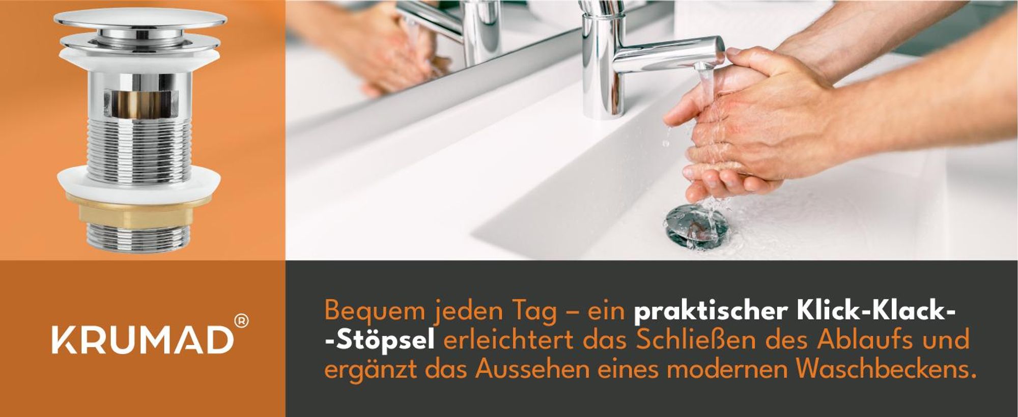 KRUMAD 2-er Set Pop Up Ablaufgarnitur für Waschbecken 40,5 mm, Waschbeckenstöpsel mit Überlauf, Abflussstopfen Chrom für Waschtisch