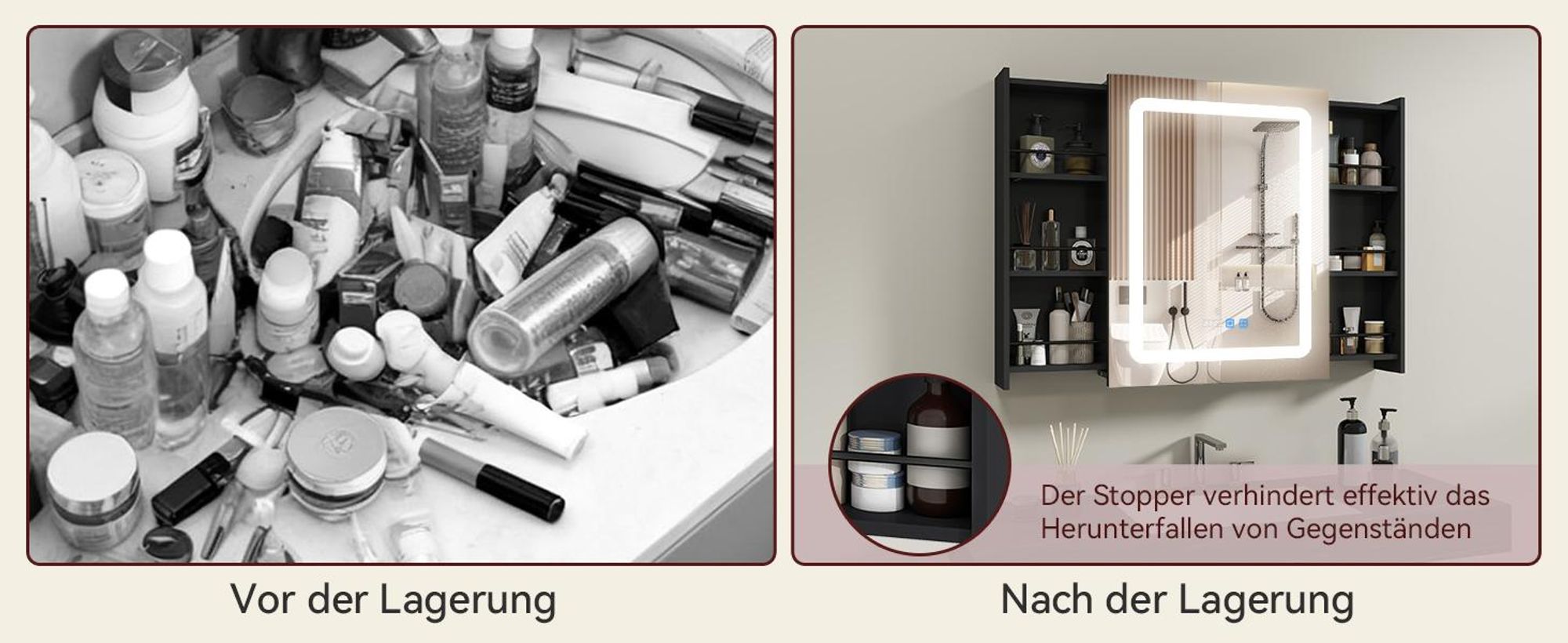 Puluomis Spiegelschrank Bad ausziehbar beschlagfrei mit 3 färbiger dimmbarer Beleuchtung, Badezimmerschrank mit Steckdose, USB-Anschluss schwarz